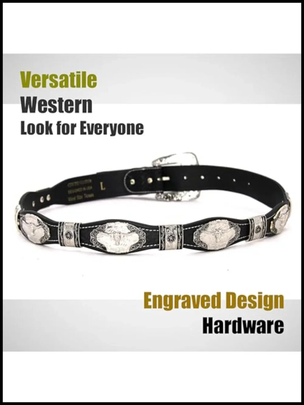 Genuine Leather Western Concho Belt with Silver Star Buckle